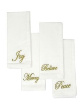 Elrene Holiday Sentiments Napkins, Set of 4 - Ivory